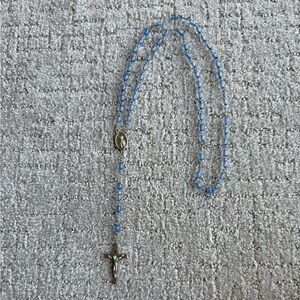 Vintage Light Blue Silver Tone Rosary Catholic Prayer Beads